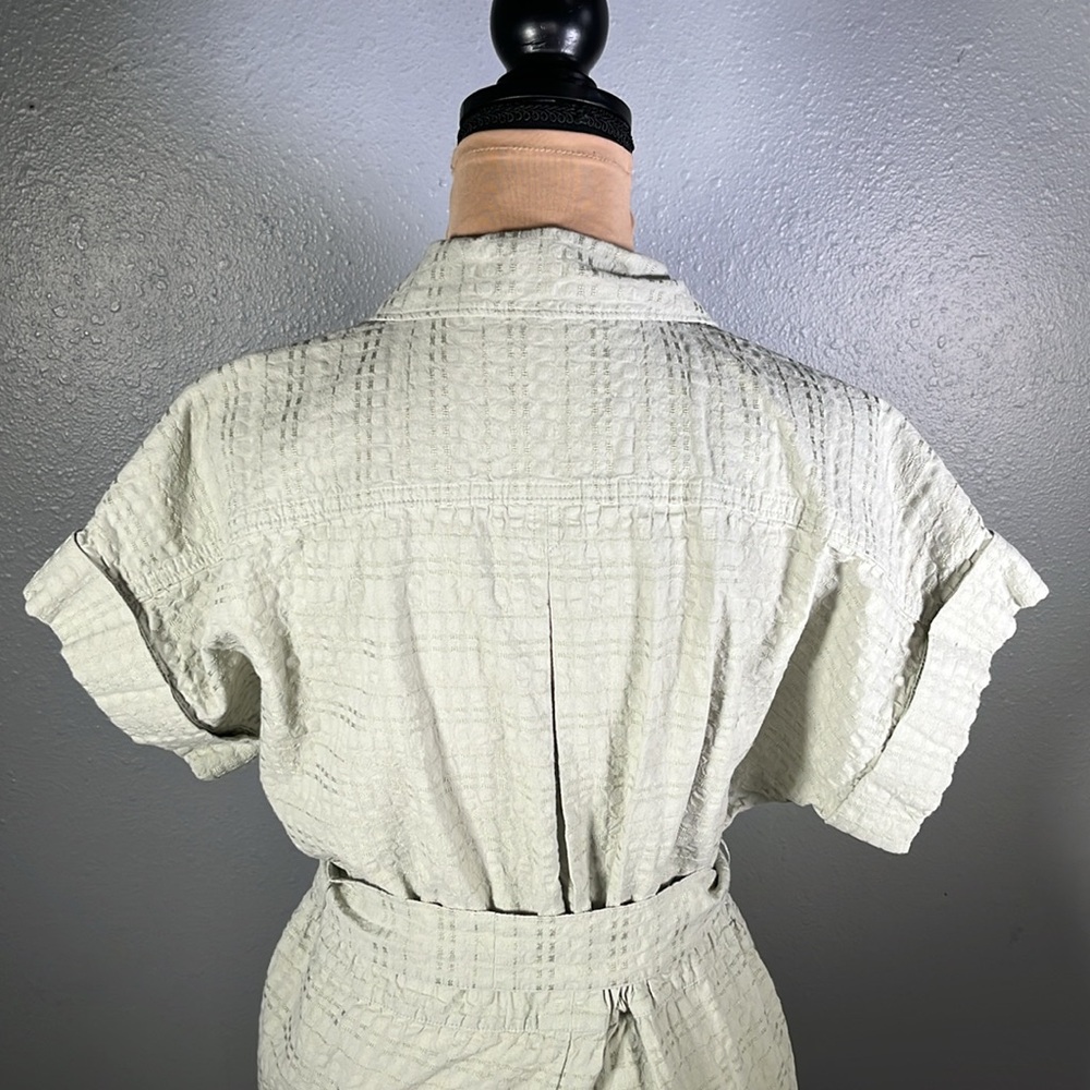 Madewell seersucker green tortoise buttons camp utility short sleeve romper S - Picture 10 of 12
